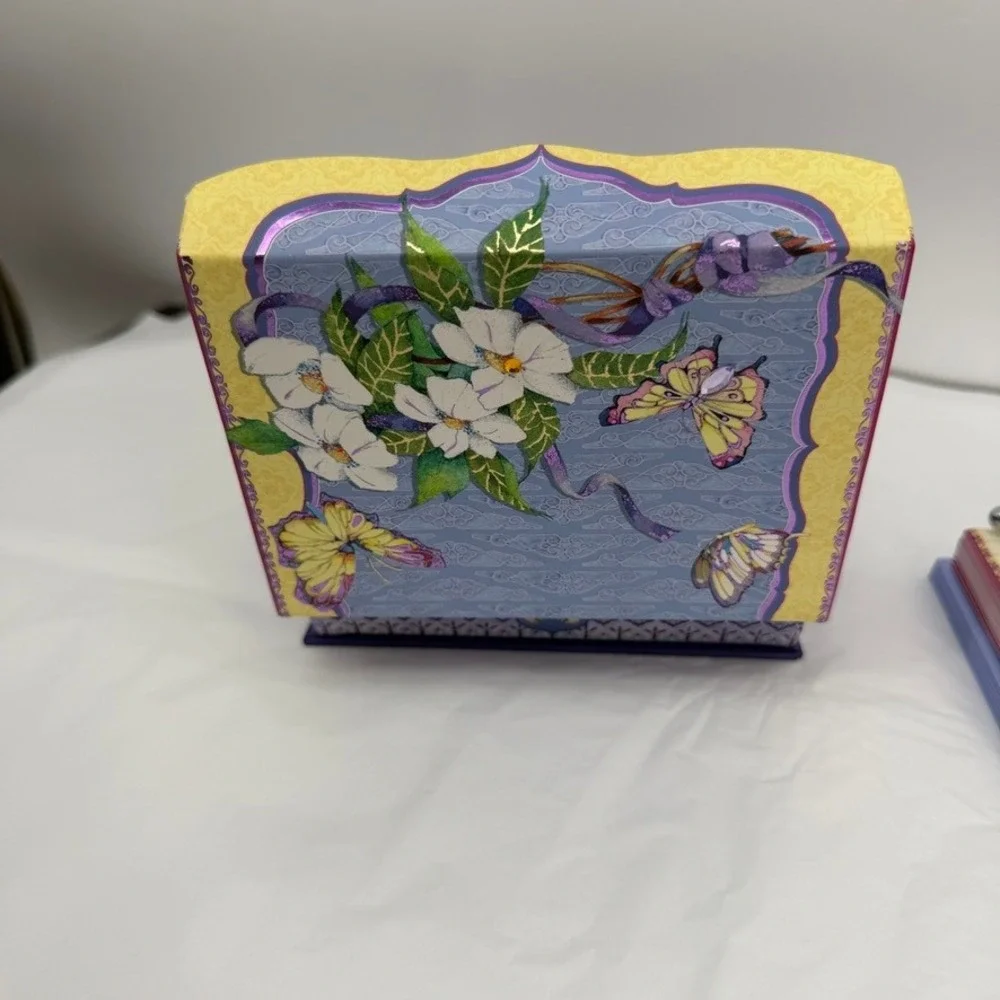 Pictura Stationery Set Butterfly Floral Purple Blue Keepsake Box w/ Pen NEW
